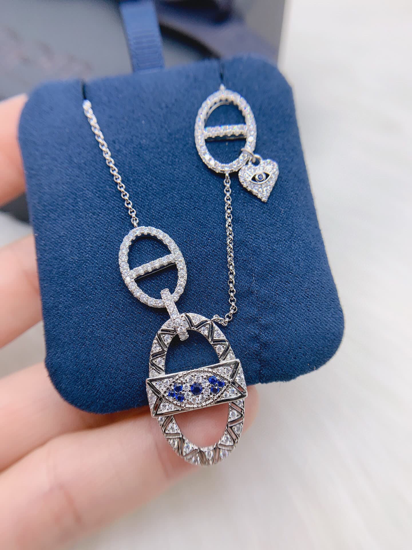 APM Monaco Silver Evil Eye Necklace with Diamond Accents